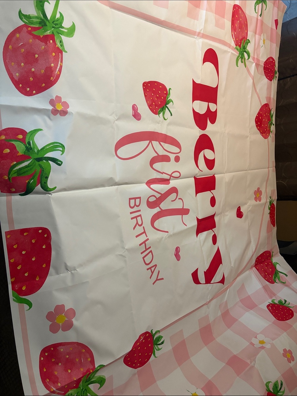 First Birthday Strawberry Party Banner - Pink & Red. Super Cute
